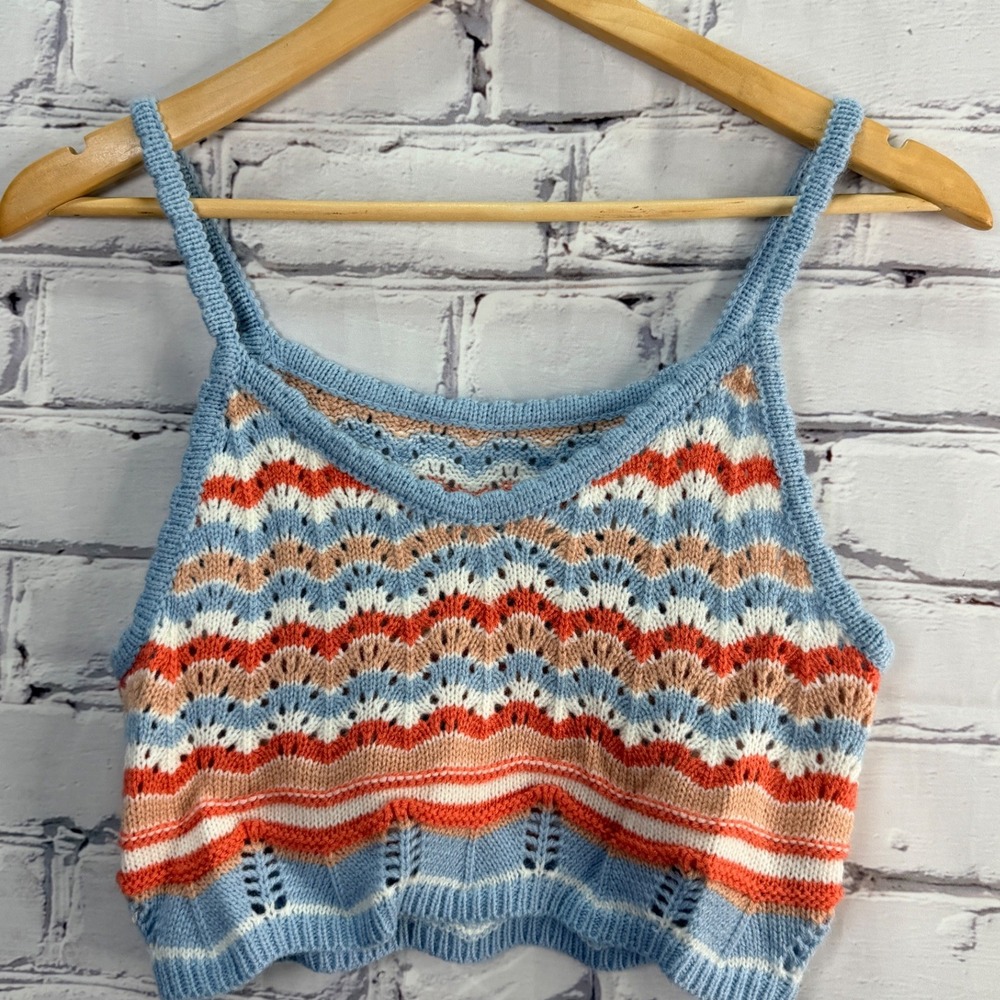 SHEIN Knit Sweater Crop Top Womens XS Chevron Boho Festival Sleeveless Tank Soft - Picture 7 of 10